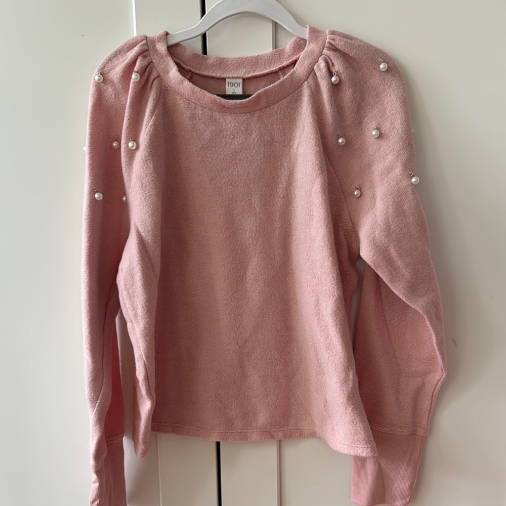Girls Pink Sweater with Pearl Accents